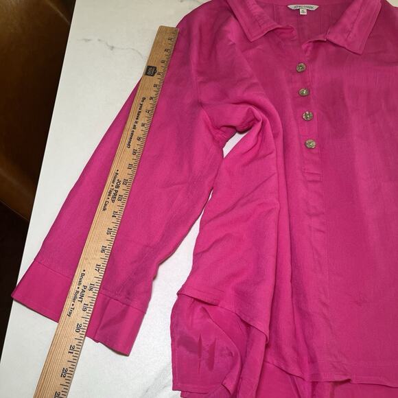John Mark Womens Blouse Tunic Size XL Bright Fuchsia Button Detail Pleated Back - Picture 6 of 13